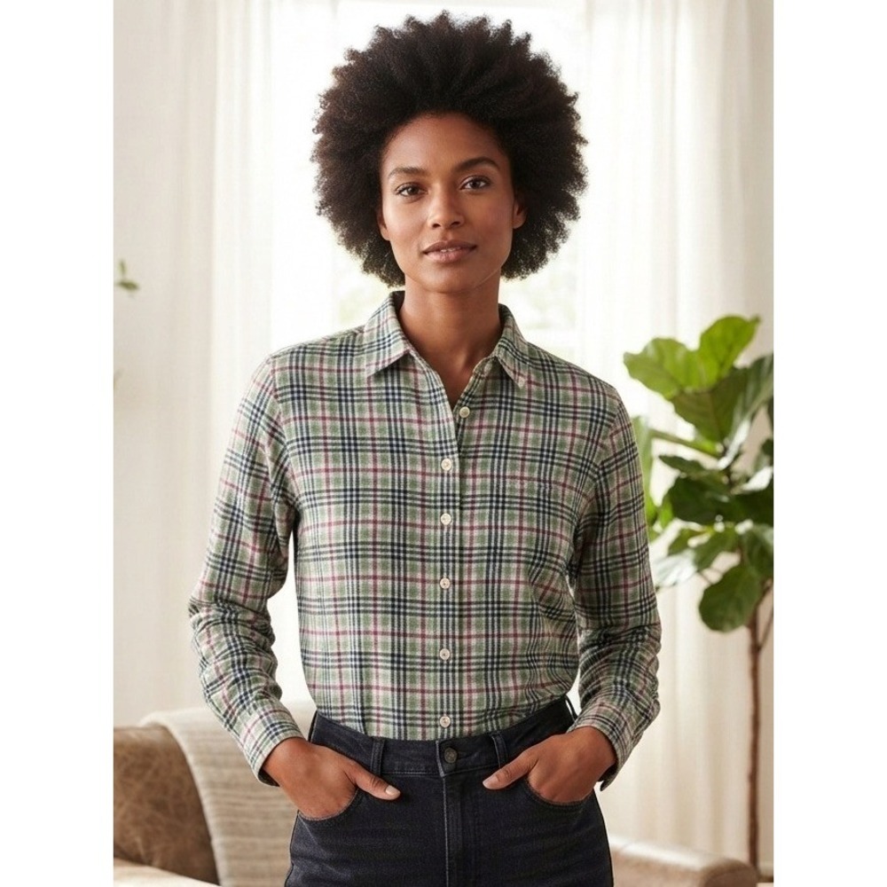 Pendleton Button Down Long Sleeve Plaid Shirt Womens S Petite Cotton Office Work